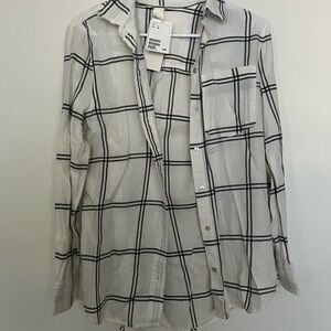 H&M Men's White and Black Plaid Shirt